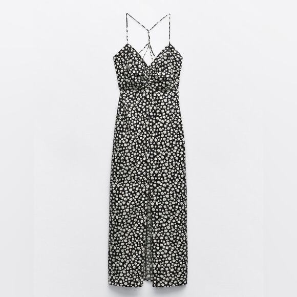 ZARA LINEN BLEND FLORAL PRINT MIDI DRESS - Picture 7 of 9